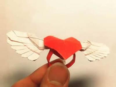 怎么折带翅膀爱心戒指的折法